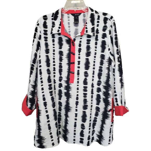 Ali Miles Tops - Ali Miles Ikat Print Henley Neck Tunic with Pockets Size XL Artsy Lagenlook